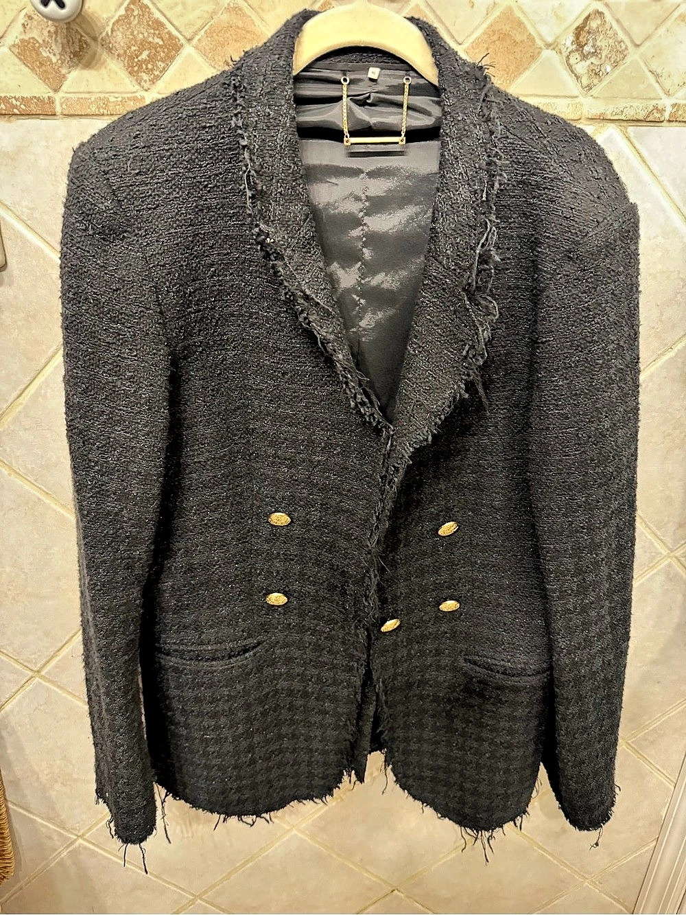 FRAME Women's Checkered Blazer Size 10 Black